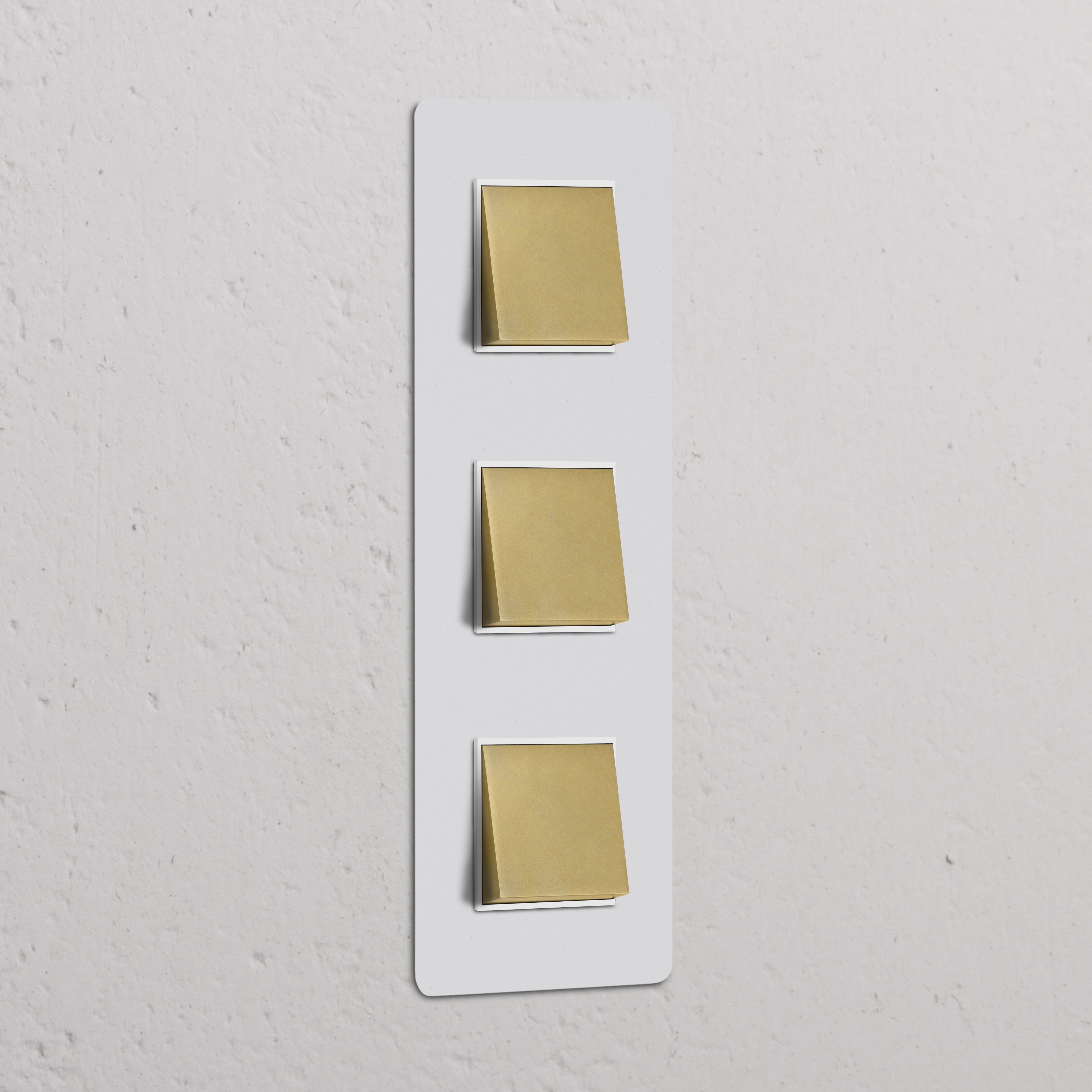 Trio de interruptores basculantes verticais triplos em latim antigo, pintáveis em branco.