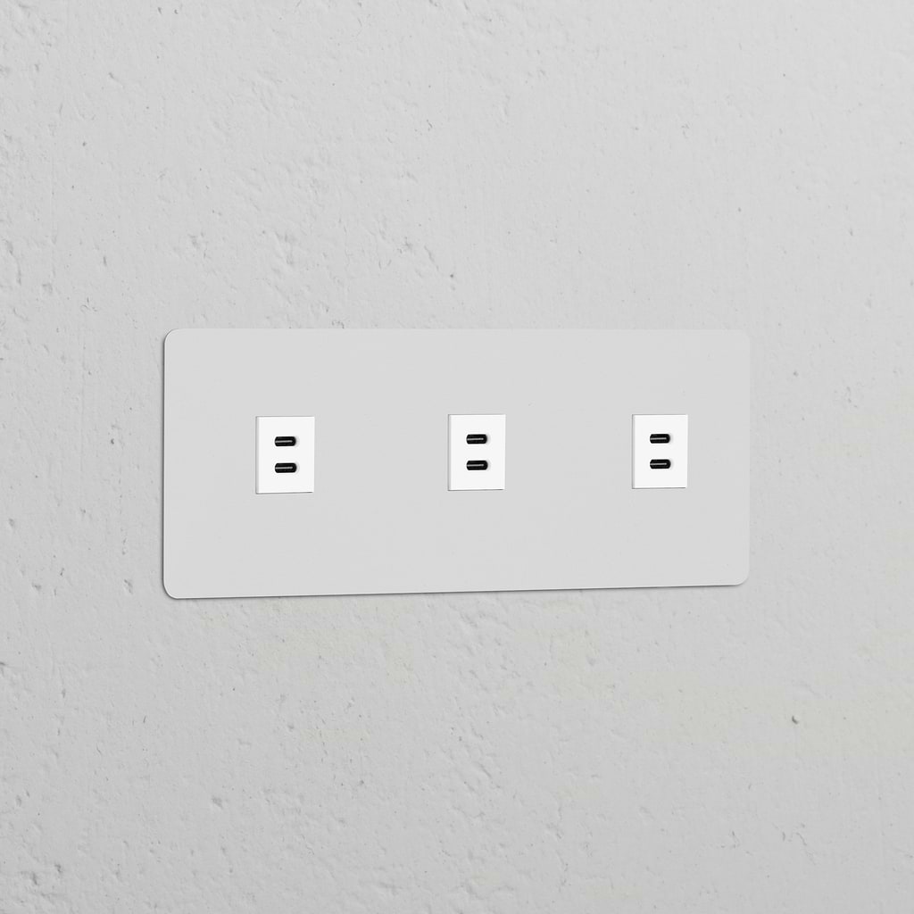 Módulo USB 30 W de três vias triplo – Pintável Branco