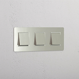 Interruptor de controlo de luz de alta capacidade: Interruptor basculante 3x triplo em Níquel Polido Branco