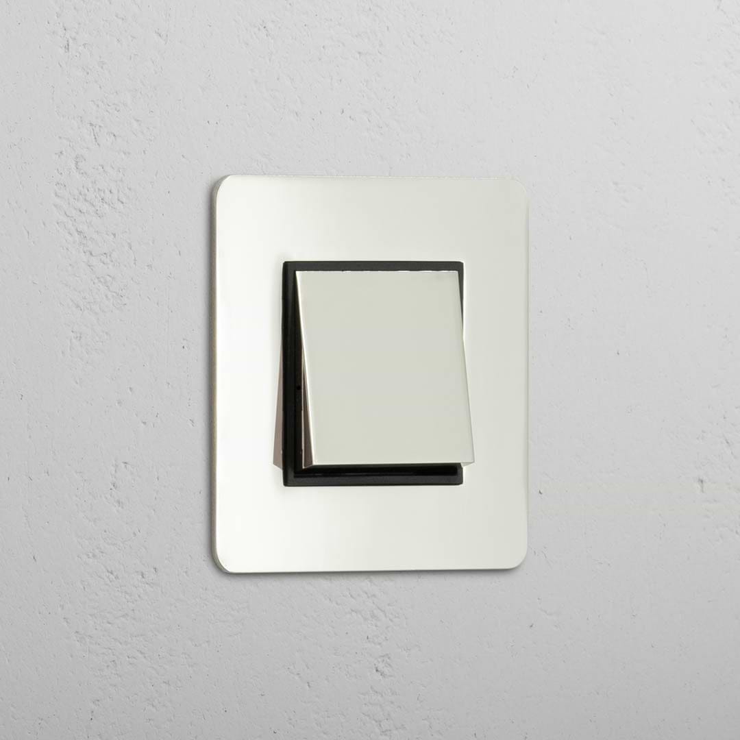 Interruptor de controlo de luz: Interruptor basculante individual Níquel Polido Preto