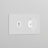 Módulo de alimentação redondo duplo USB 30 W e Schuko Tipo F – Pintável Branco