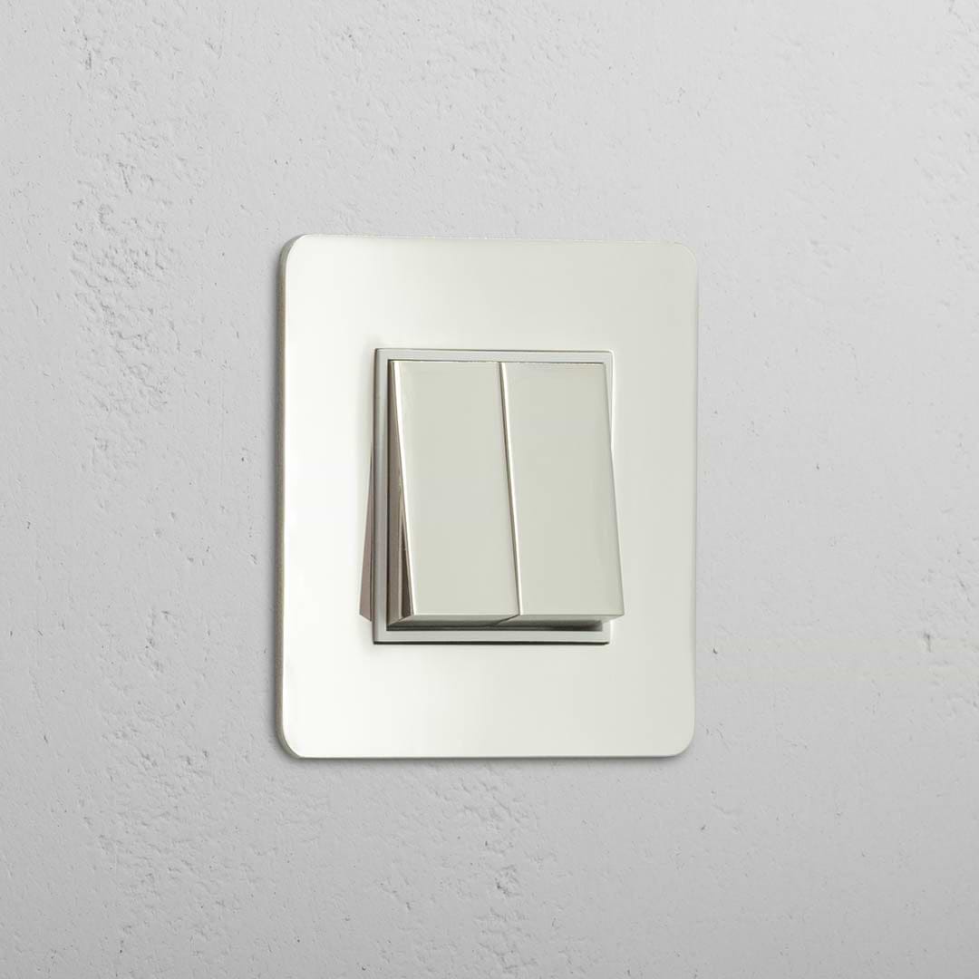 Interruptor de controlo de luz duplo: Interruptor basculante 2x individual em Níquel Polido Branco