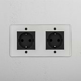 Solução de energia doméstica segura: Módulo Schuko duplo em Transparente Preto em fundo branco