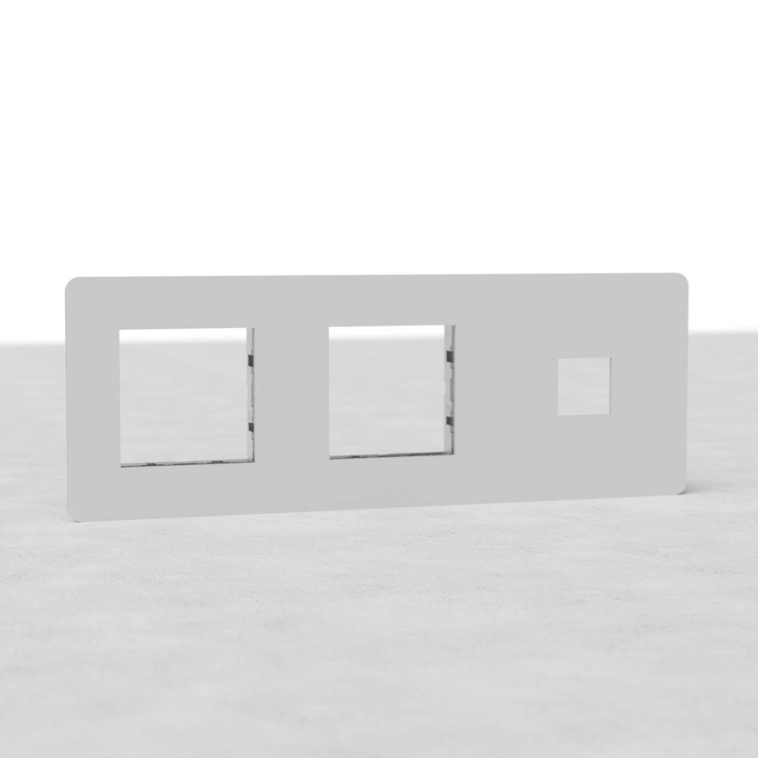 Espelho Keystone de uma via 45 mm com acabamento pintável e três recortes quadrados para interruptores UE.