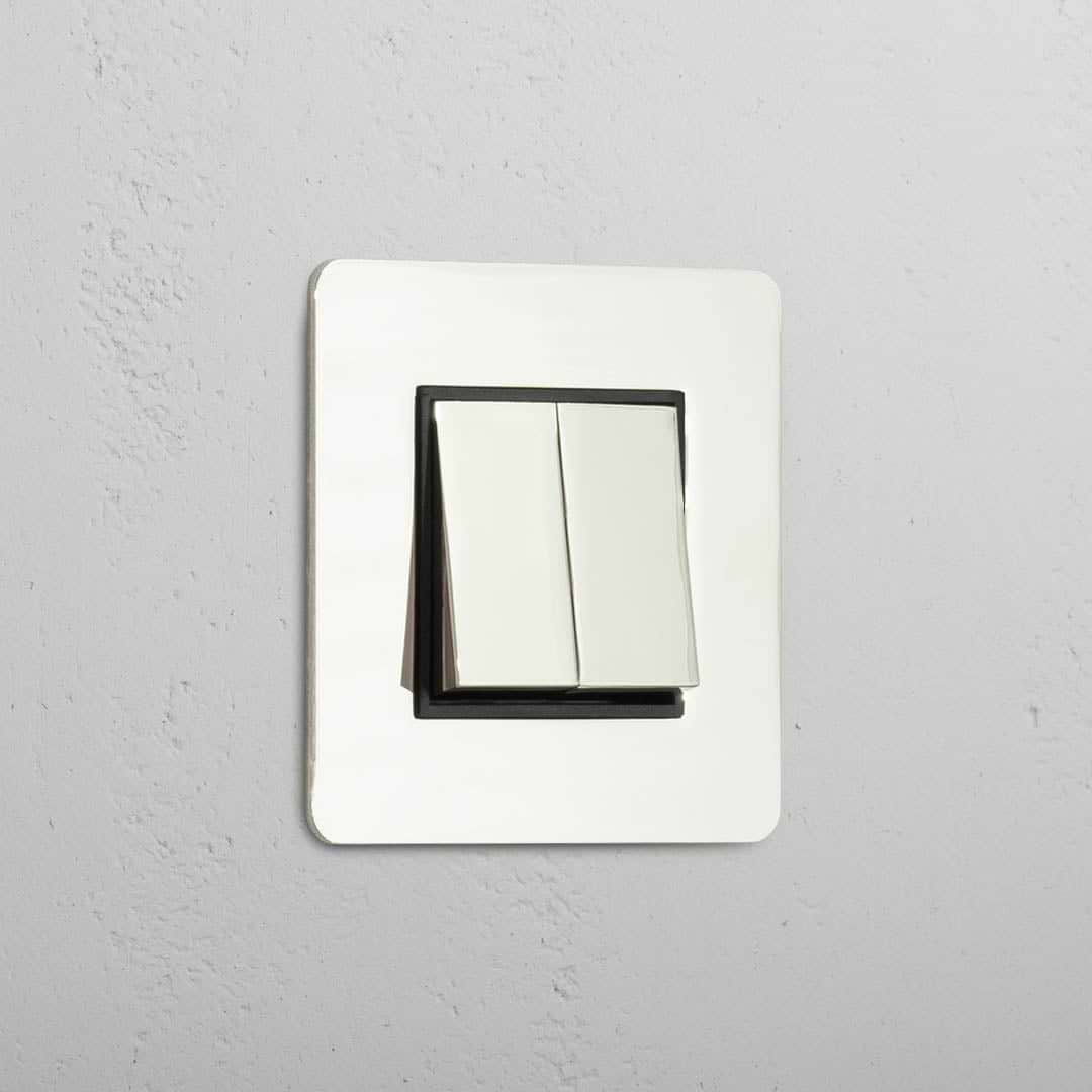 Interrutor de luz de controlo duplo: Interruptor basculante 2x individual Níquel Polido Preto