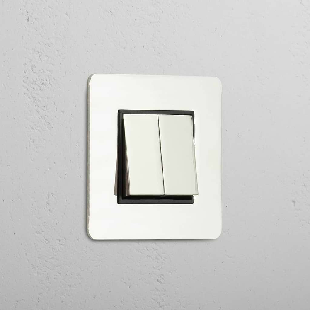 Interrutor de luz de controlo duplo: Interruptor basculante 2x individual Níquel Polido Preto