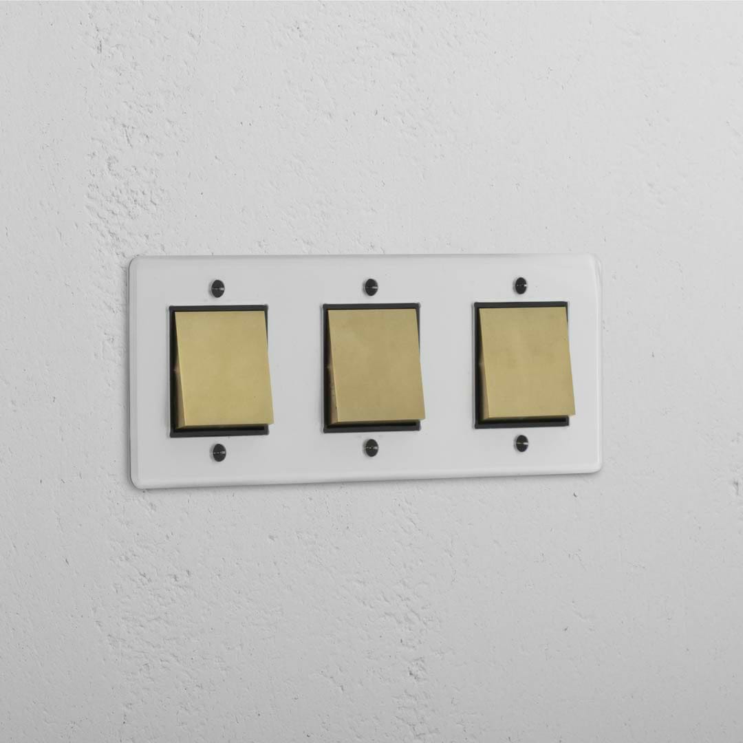 Interruptor basculante triplo em Latão Antigo Transparente com 3 posições - Solução de iluminação moderna