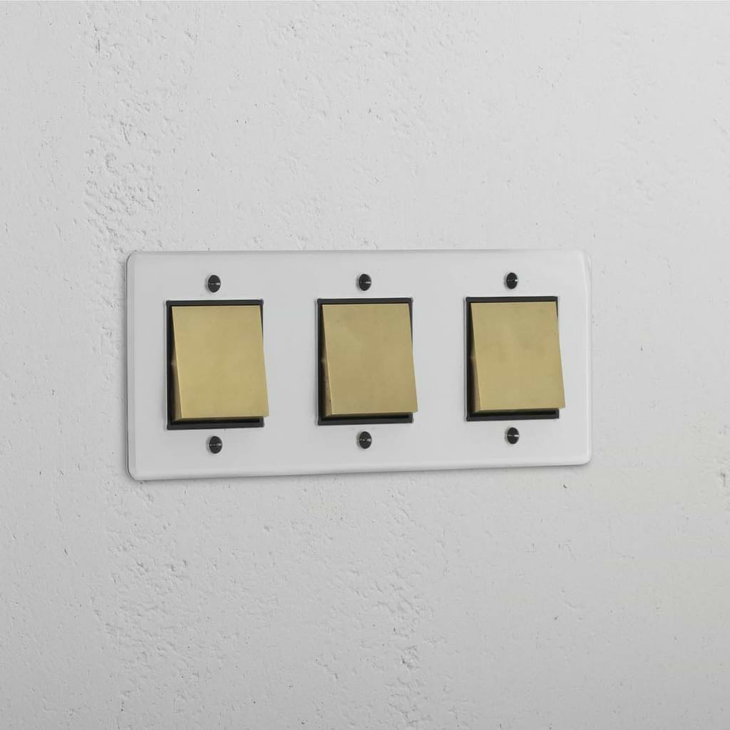 Interruptor basculante triplo em Latão Antigo Transparente com 3 posições - Solução de iluminação moderna