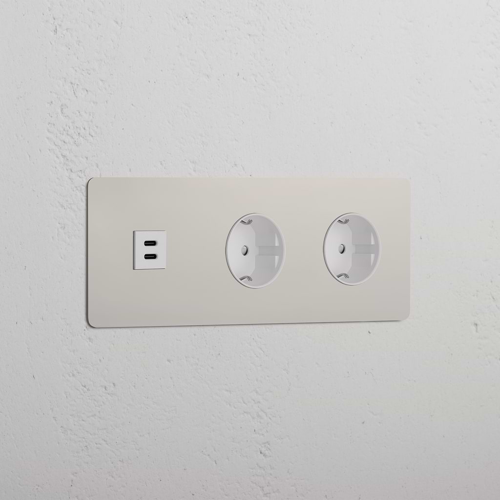 Triple USB 30W & 2x Schuko Module - Polished Nickel White