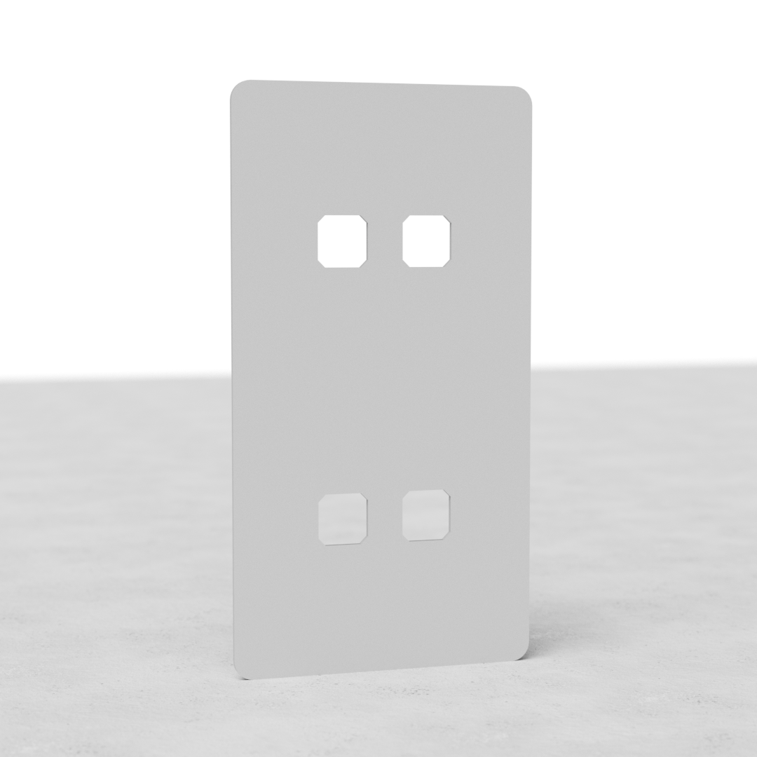 Espelho de interruptor vertical de quatro vias duplo UE – Pintável, com quatro aberturas.