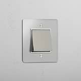 Interruptor basculante retrátil individual em Níquel Polido Transparente Branco - Ferramenta de controlo de iluminação intuitiva