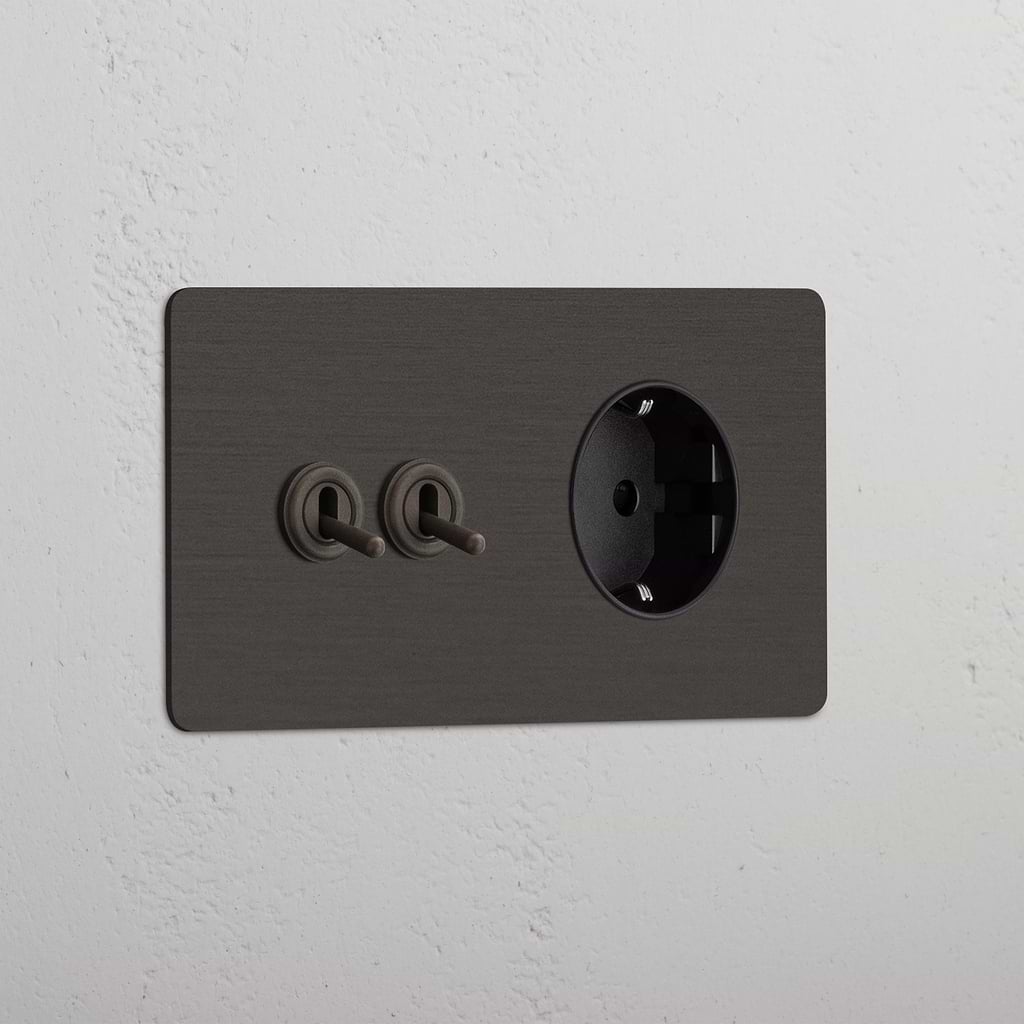 Módulo articulado de duas vias e Schuko duplo redondo – Bronze Preto 
