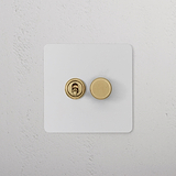 2G Mixed Switch 1T1D - Paintable Antique Brass
