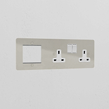 1G 50mm Module & Double Socket Uk Plate - Polished Nickel White
