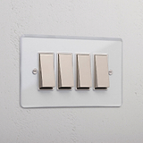 4G Two Way Rocker Switch - Clear Polished Nickel White