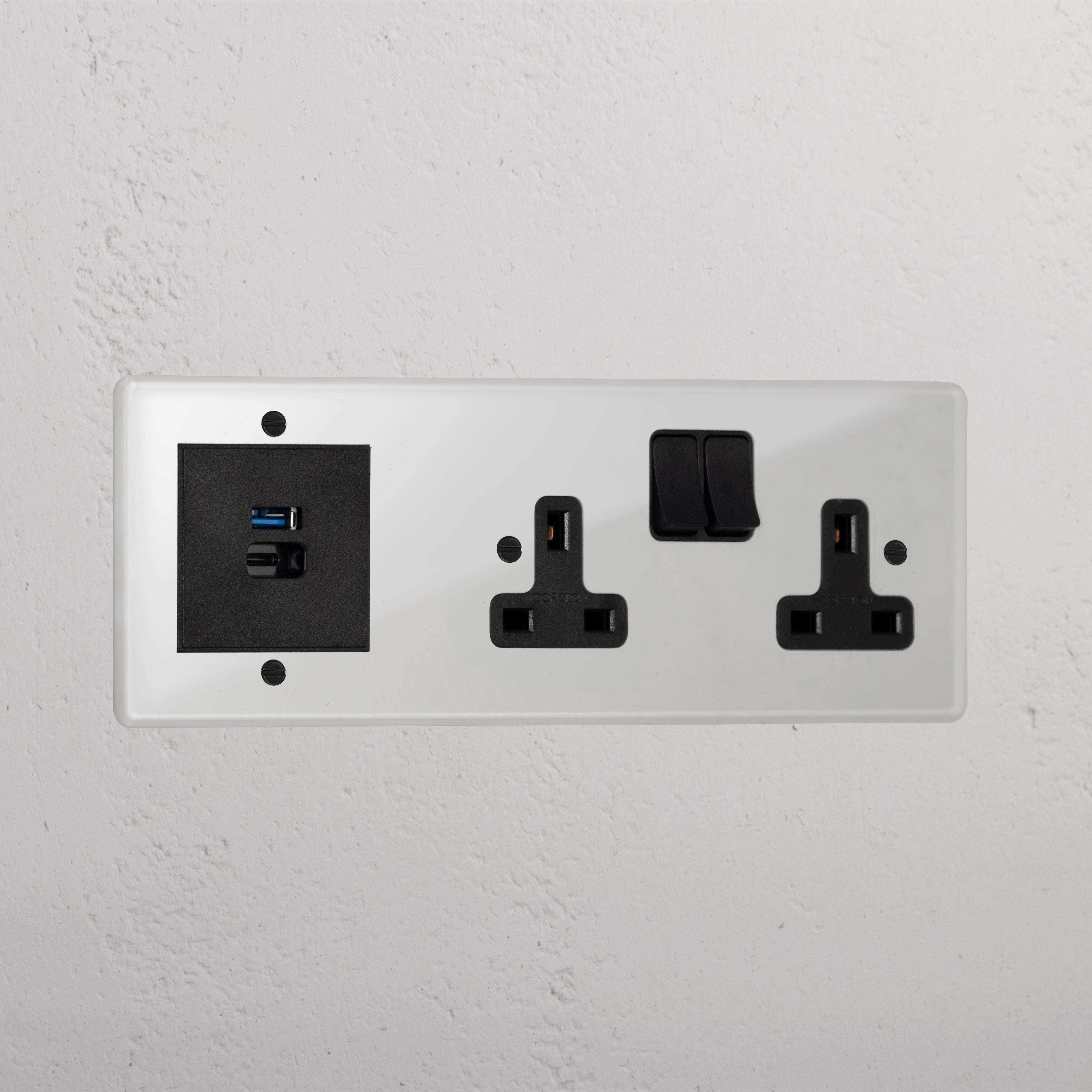 Clear Double Socket And Usb A+C Fast Charge Luxury Socket Black