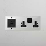 Clear Double Socket And Usb A+C Fast Charge Luxury Socket Black
