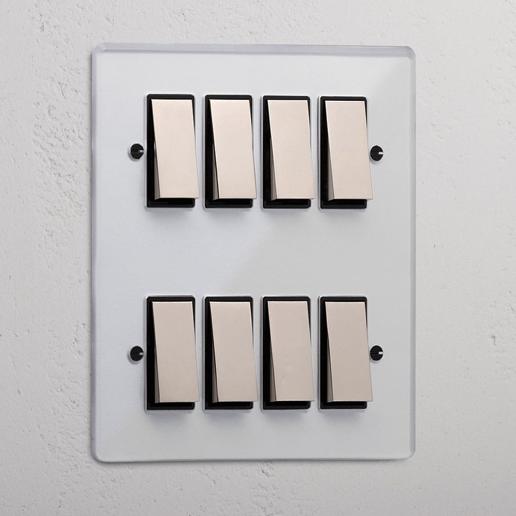 8G Two Way Rocker Switch - Clear Polished Nickel Black