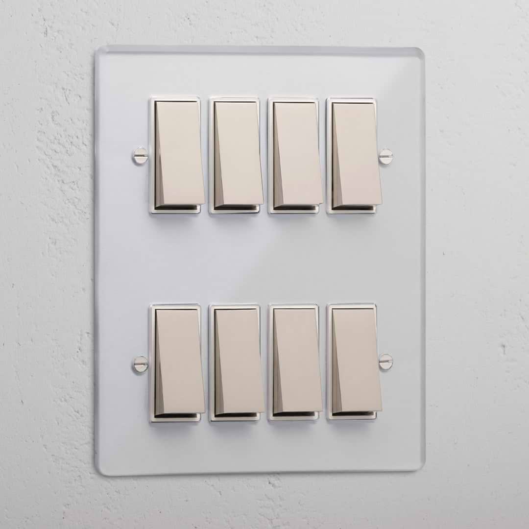 8G Two Way Rocker Switch - Clear Polished Nickel White