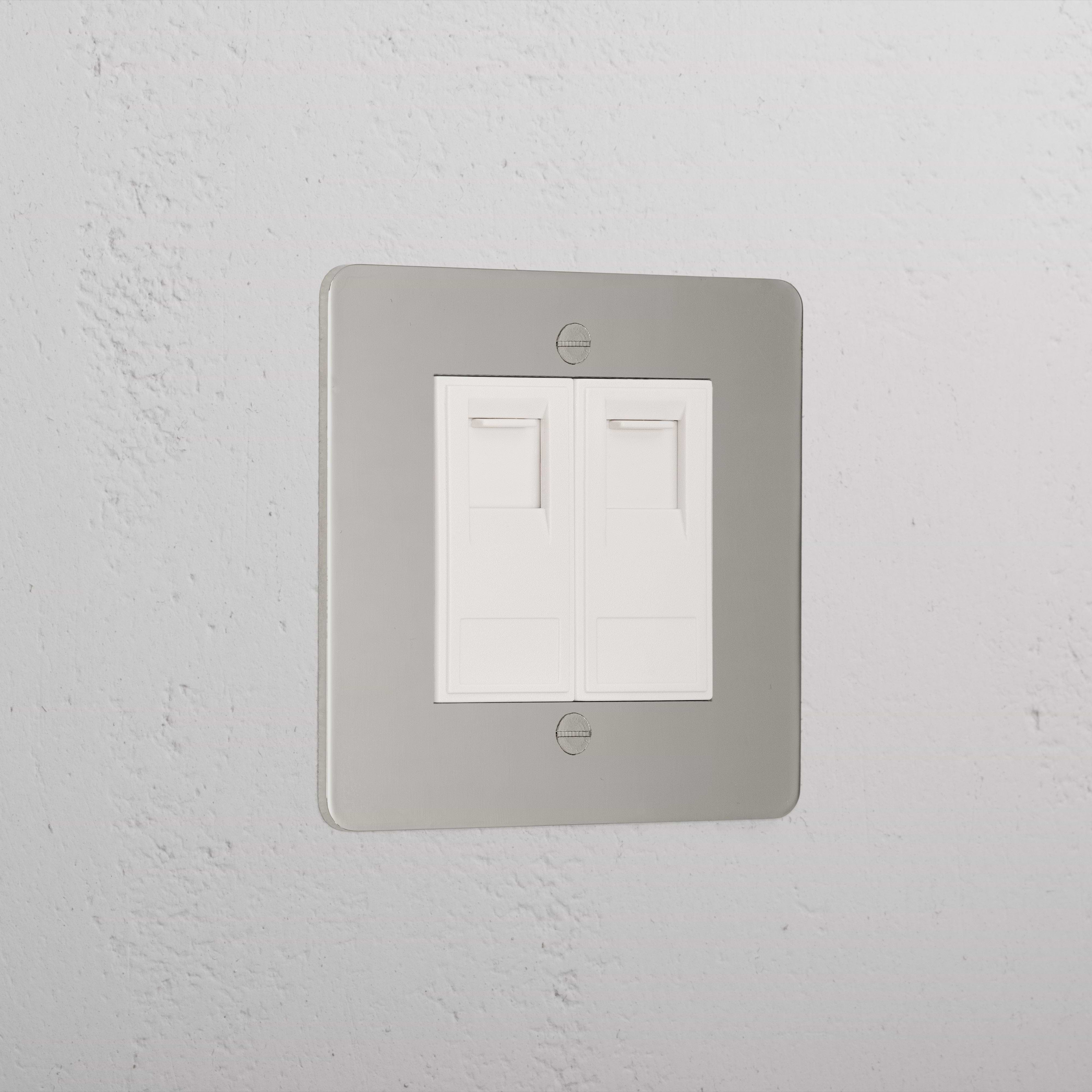 Luxury Polished Nickel 2x Cat6 Socket White