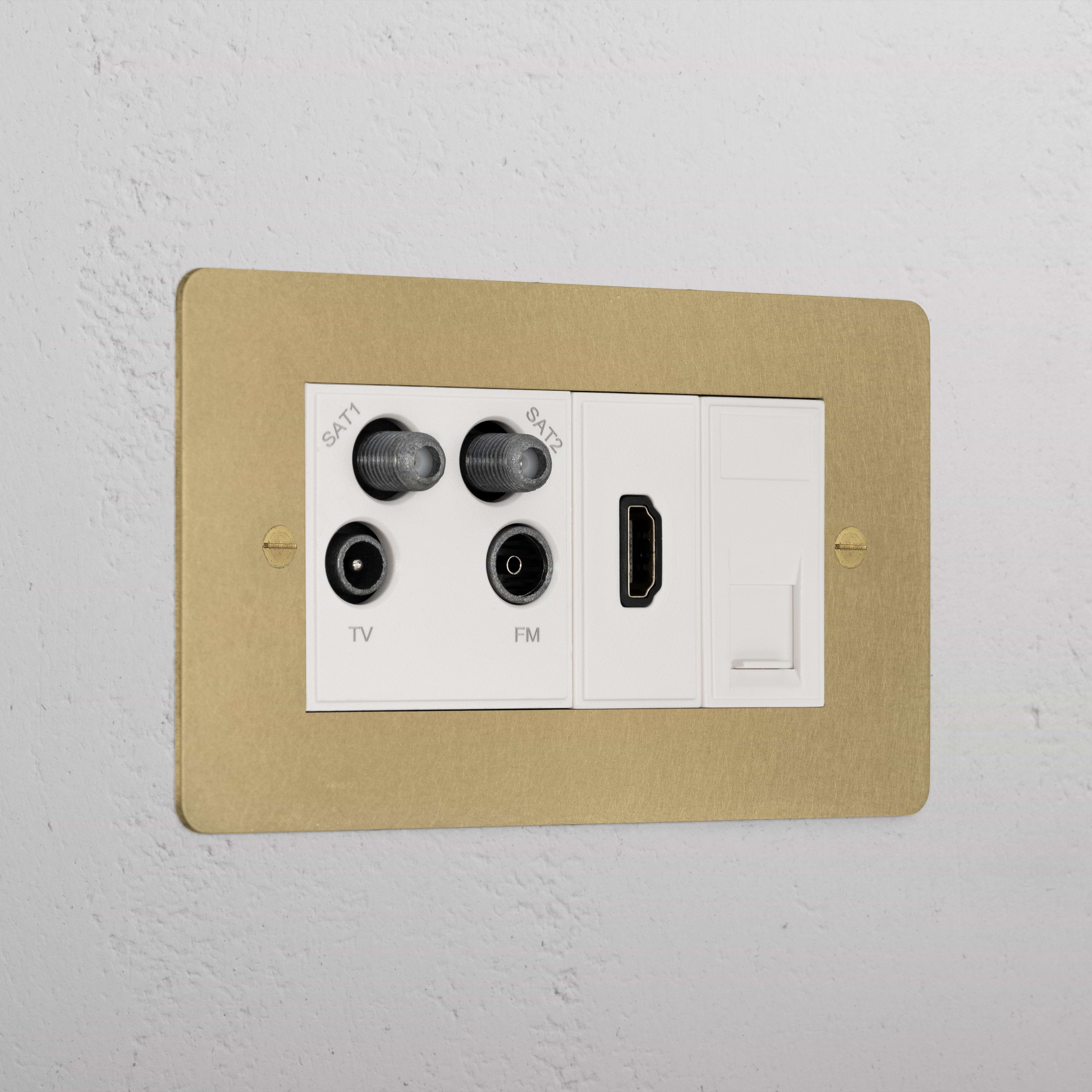 Elegant Antique Brass Tv Aerial And Hdmi And Cat6 Socket White