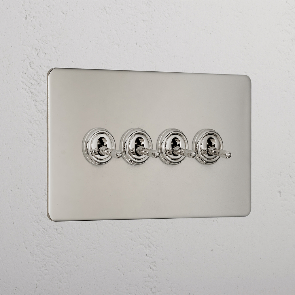 Designer Polished Nickel 4 Gang 2 Way Toggle Light Switch