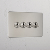Designer Polished Nickel 4 Gang 2 Way Toggle Light Switch