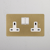 Double Socket UK - Antique Brass White
