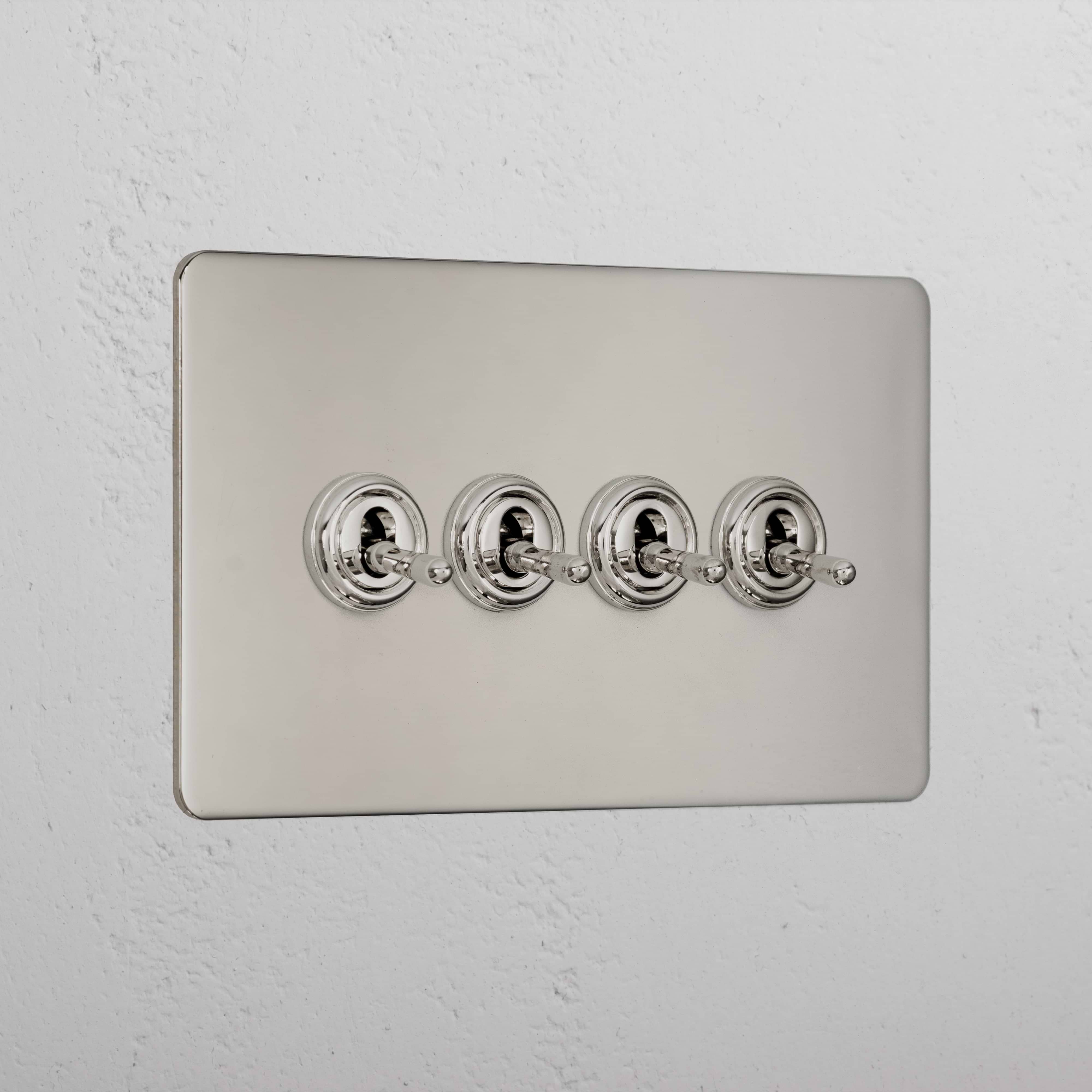 Designer Polished Nickel 4 Gang 2 Way Toggle Light Switch