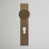 Onslow Long Plate Sprung Door Knob & Euro Lock - Antique Brass