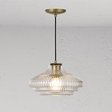 Brookfield Medium Pendant Light Fluted Glass - Antique Brass