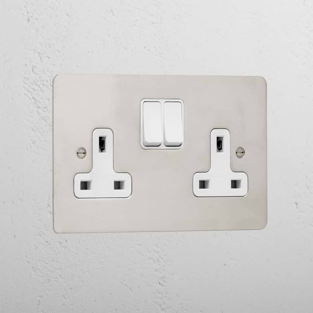 Elegant Polished Nickel Double Socket Uk White