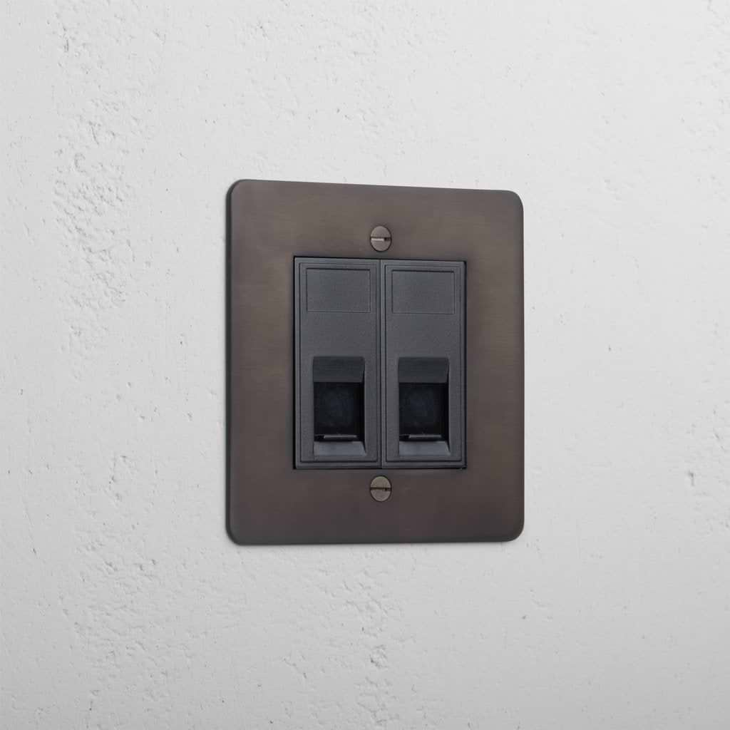 Bronze Designer 2x Cat6 Socket Black