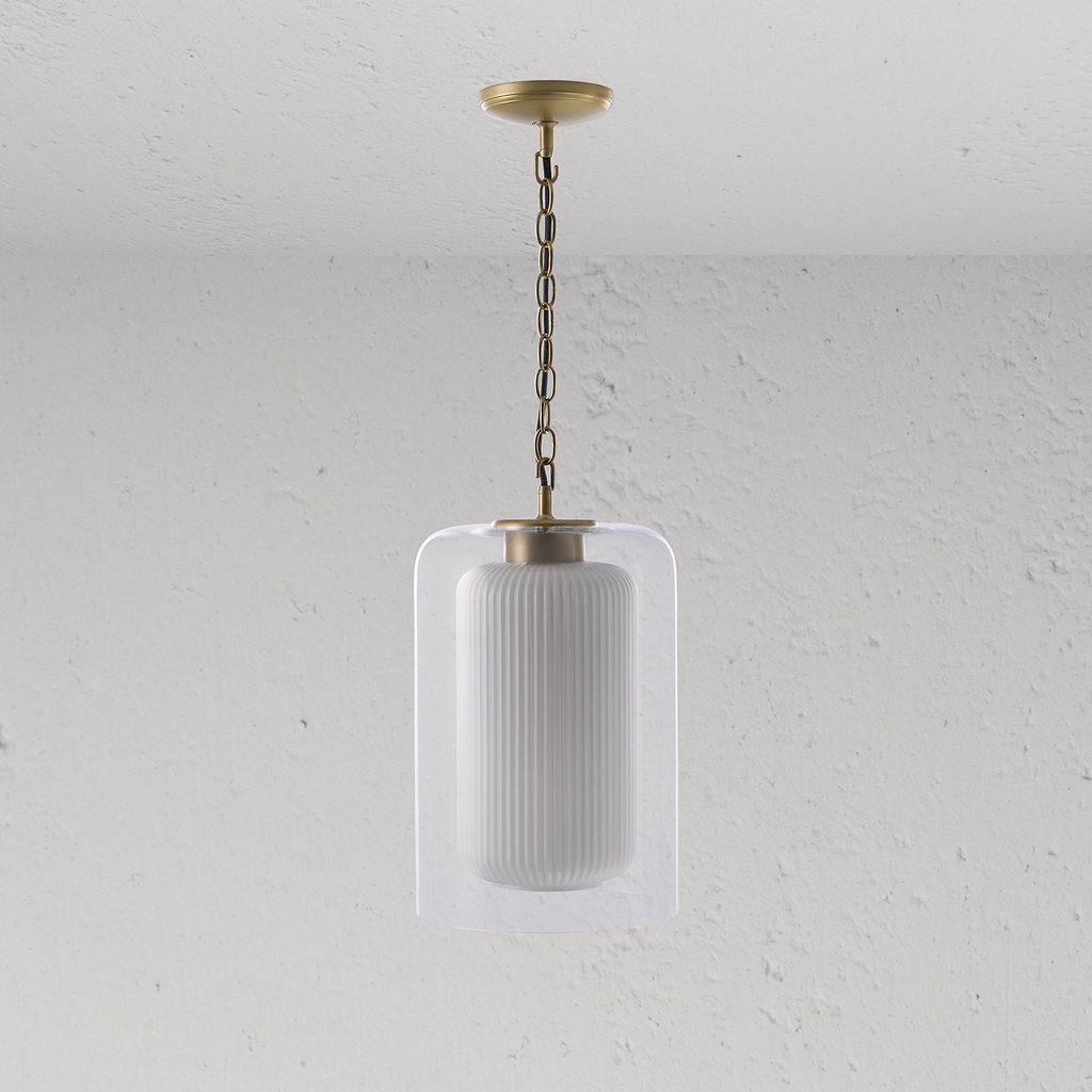 Windsor Medium Pendant Light Opal Glass - Antique Brass