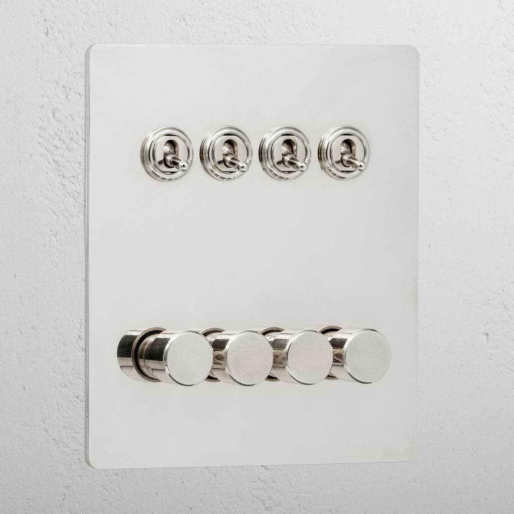 Designer Polished Nickel 8 Gang Mixed Light Switch