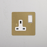 Single Socket UK - Antique Brass White