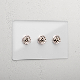 Luxury Clear Polished Nickel 3 Gang 2 Way Toggle Light Switch