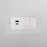2x CAT 6 + USB A+C Fast Charge Socket - Paintable White