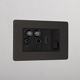 Bronze Tv Aerial And Hdmi And Cat6 Socket Black