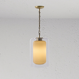 Windsor Medium Pendant Light Opal Glass - Antique Brass
