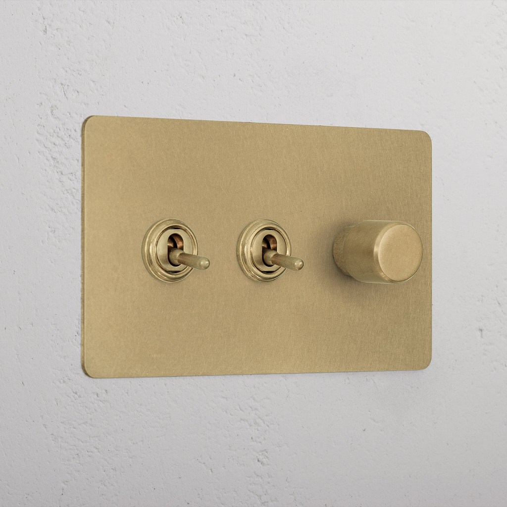 Vintage Antique Brass 3 Gang Mixed Light Switch