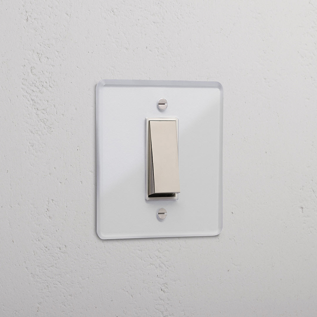 1G Centre Retractive Rocker Switch - Clear Polished Nickel White