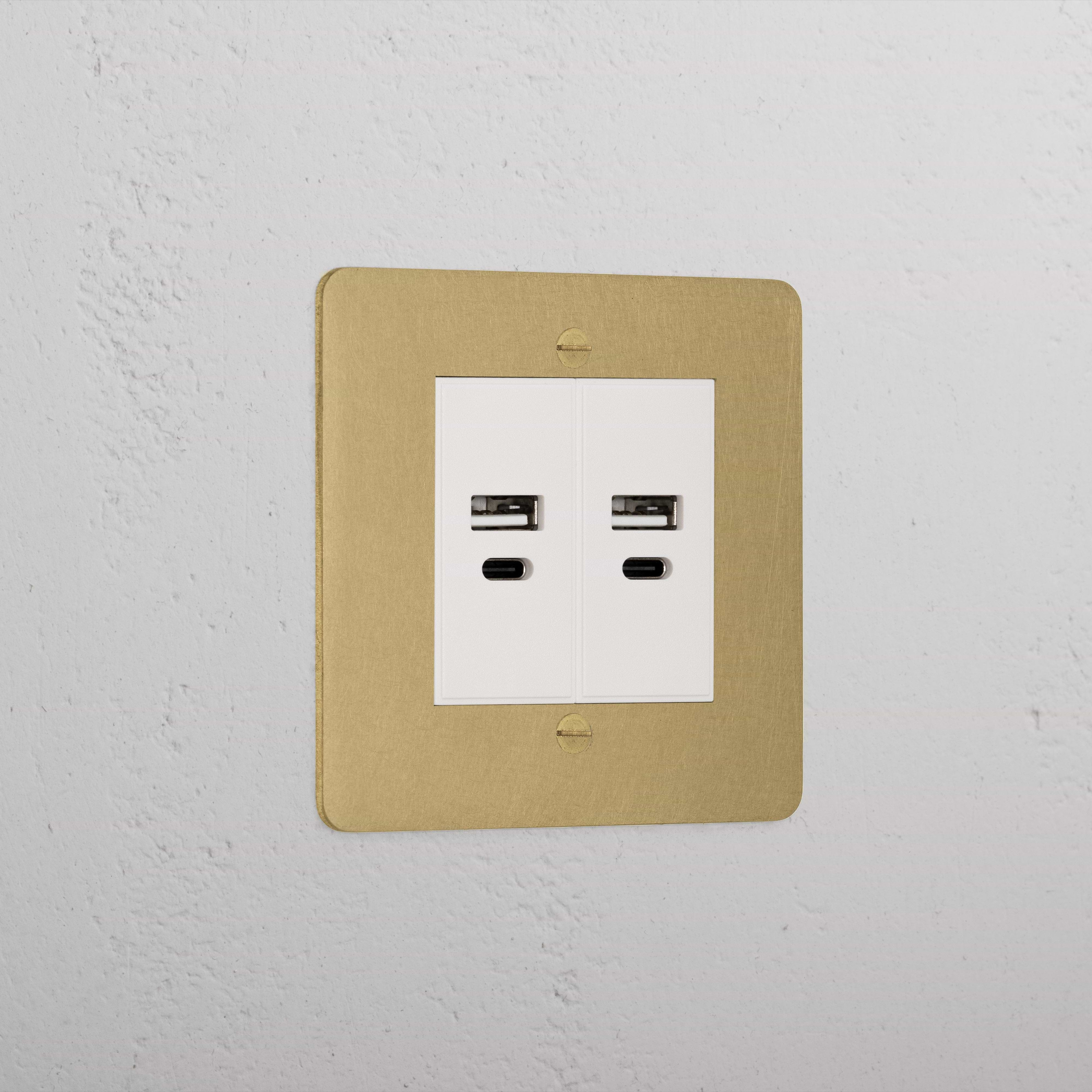 Luxury Antique Brass 2x Usb Ac+Ac Socket White