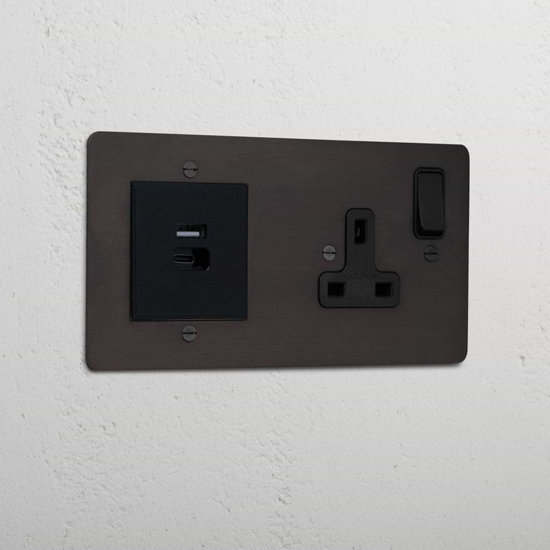 Bronze Elegant Single Socket And Usb Fast Charge Black