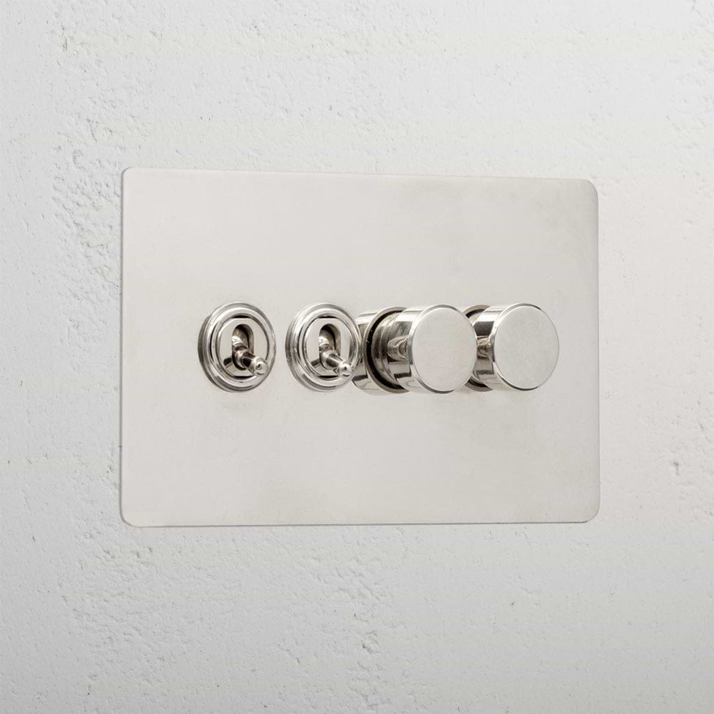 Premium Polished Nickel 4 Gang Mixed Light Switch