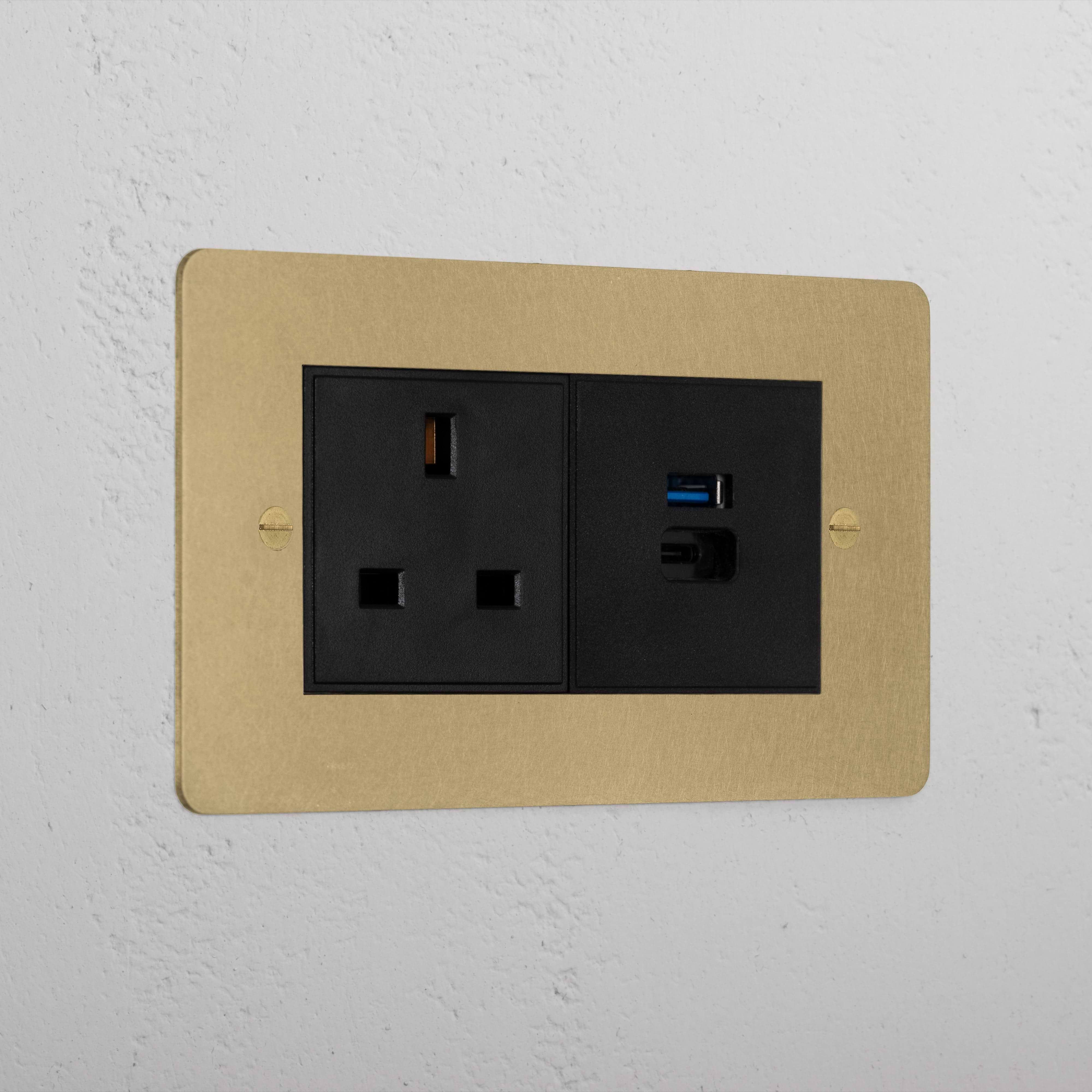 Premium Antique Brass 13A Socket And Usb A+C Fast Charge Socket Black