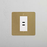 USB C+C Socket - Antique Brass White