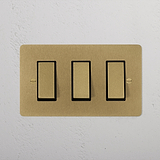 3G Two Way Rocker Switch - Antique Brass Black