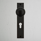 Poplar Long Plate Sprung Door Knob & Euro Lock - Bronze  