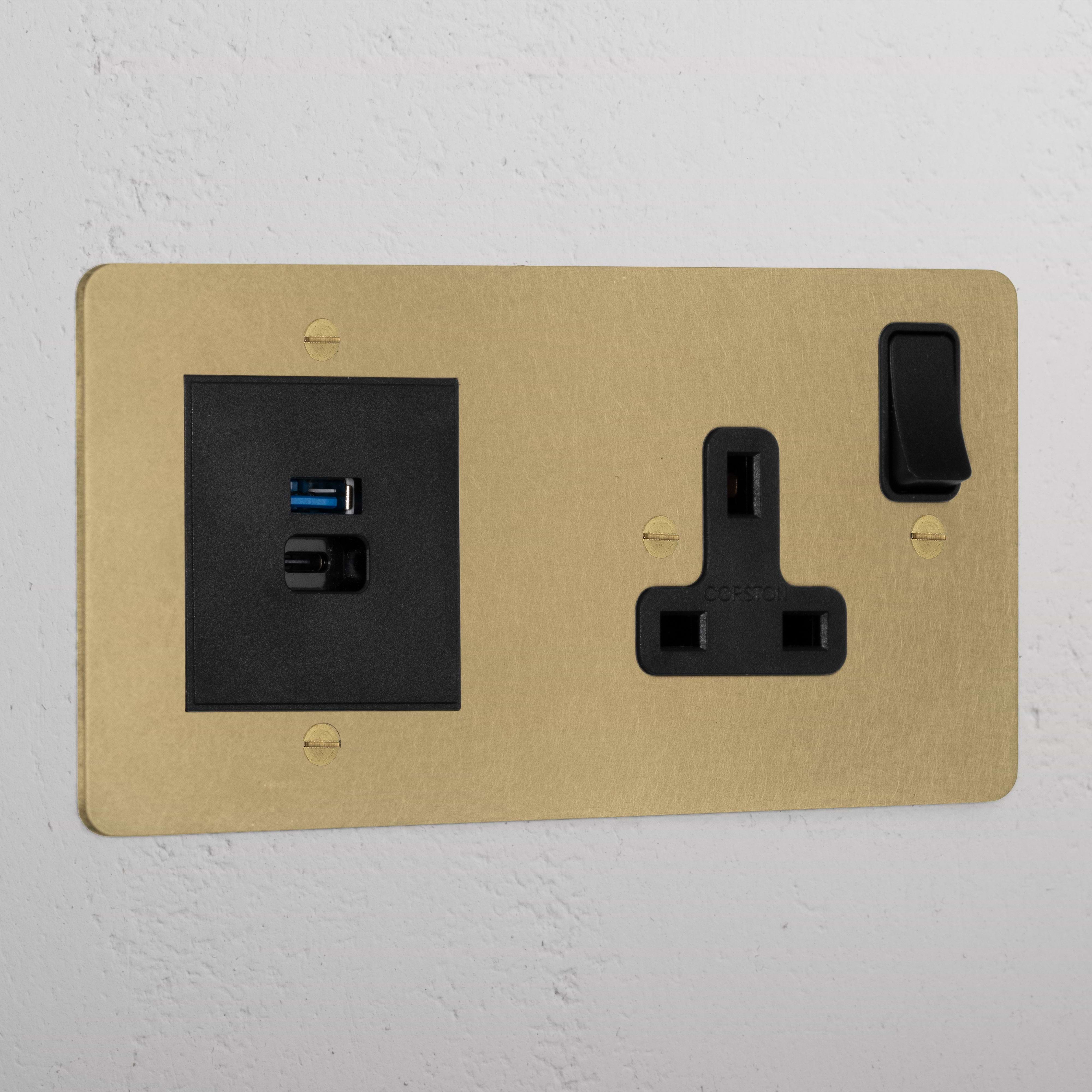 Premium Antique Brass Single Socket And Usb A+C Fast Charge Black